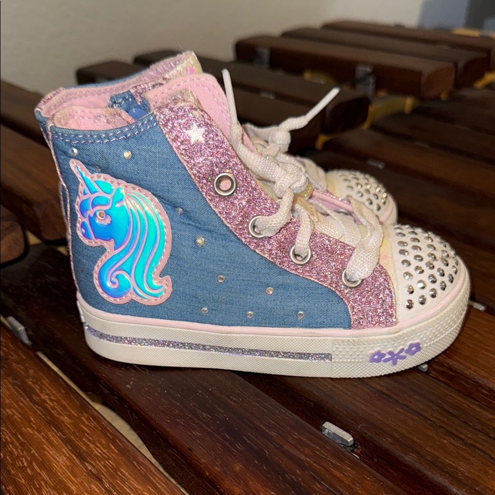 Whimsical Pink and Blue High-Top Sneakers
